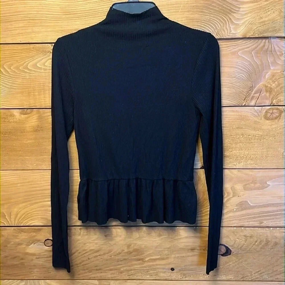 Womens Nation black MD long sleeve high collar ruffled hem tencel  polyester Y2K - Picture 1 of 8